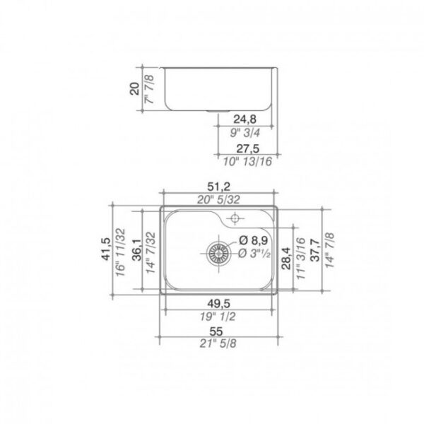 BACHA COCINA SIMPLE MEDIDA:55x41,5x20 MODELO:LUXOR MINI SI55 - JOHNSON - Imagen 2